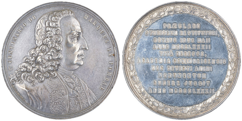 Médaille en argent, 1882 , commémoration du Centenaire du Marquis de Pombal; fra...