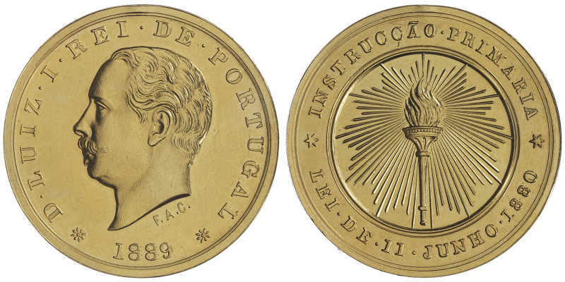 Médaille en or, 1889,
dédiée à D. Luiz Rei du Portugal, AU 38.74 g. 35 mm par F....