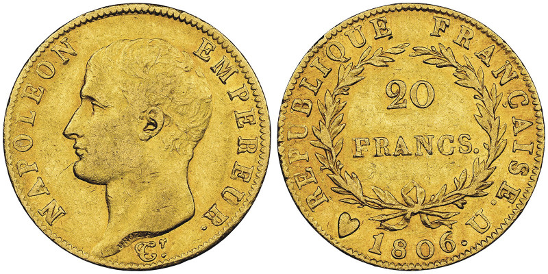 Premier Empire 1804-1814
20 Francs, Turin 1806 U, AU 6.45 g.
Ref : G. 1023, Fr. ...