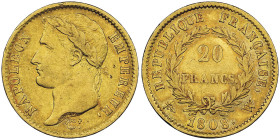 Premier Empire 1804-1814 20 Francs, Lille, 1808 W, AU 6.45 g.
Ref : G.1024 FR. 504 Conservation : NGC XF 45