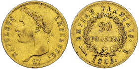 Premier Empire 1804-1814 20 Francs, Bordeaux, 1809 K, poisson, AU 6.45 g.
Ref : G.1025, Fr. 513
Conservation : NGC XF 45. Quantité : 3614 exemplaires....