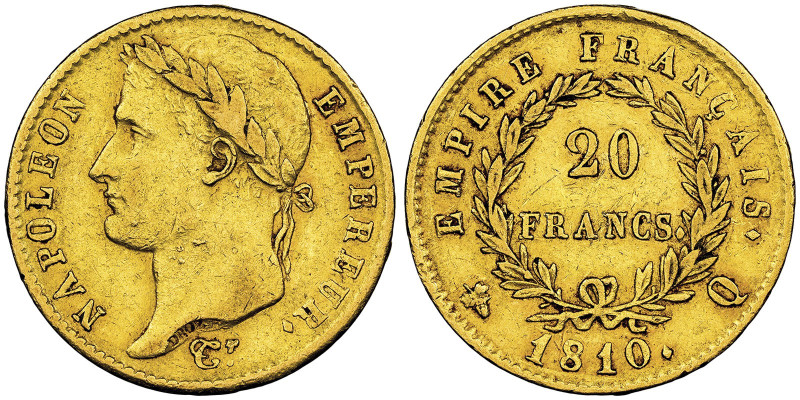 Premier Empire 1804-1814 20 Francs, Perpignan, 1810 Q, AU 6.45 g.
Ref : G.1025, ...