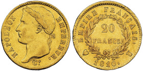 Premier Empire 1804-1814 20 Francs, Turin, 1810 U, AU 6.45 g.
Ref : G.1025, Fr. 515 Conservation : NGC AU 55