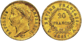Premier Empire 1804-1814 20 Francs, Paris, 1811 A, AU 6.45 g.
Ref : G. 1025, Fr. 511 Conservation : NGC MS 62