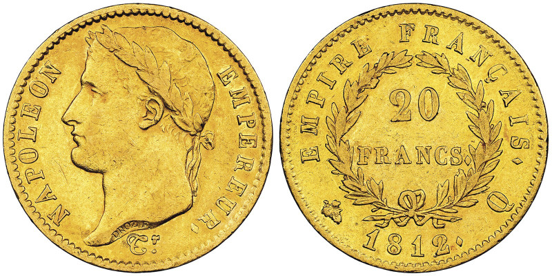 Premier Empire 1804-1814 20 Francs, Perpignan, 1812 Q, AU 6.45 g.
Ref : G.1025, ...