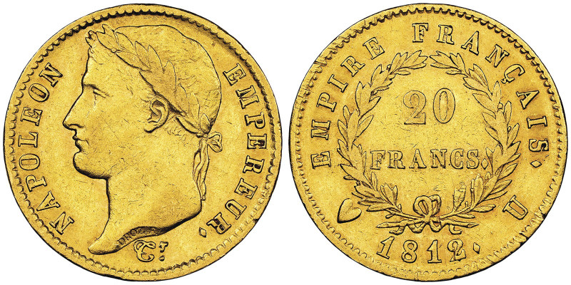 Premier Empire 1804-1814 20 Francs, Turin, 1812 U,
AU 6.45 g.
Ref : G. 1025, Pag...