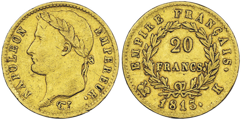 Premier Empire 1804-1814 20 Francs, Bordeaux, 1813 K, AU 6.45 g.
Ref : G.1025, F...