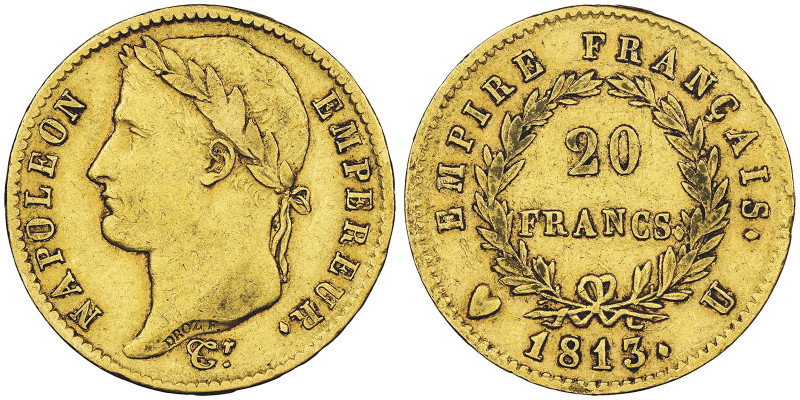 Premier Empire 1804-1814 20 Francs, Turin, 1813 U, AU 6.45 g.
Ref : G. 1025, Pag...