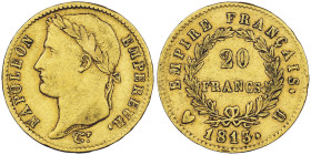 Premier Empire 1804-1814 20 Francs, Turin, 1813 U, AU 6.45 g.
Ref : G. 1025, Pag. 24, Fr. 515 Conservation : NGC XF 40 Quantité : 925 exemplaires. Rar...