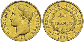 Premier Empire 1804-1814 40 Francs, Toulouse, 1808 M, AU 12.9 g.
Ref : G.1083, Fr.496
Conservation : NGC AU 53 Quantité : 4226 exemplaires. Rare