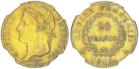 Cent-Jours, 20 mars-22 juin 1815
20 Francs, Paris, 1815 A, AU 6.45 g. Ref : G. 1025a, Fr. 522
Conservation : NGC XF 45