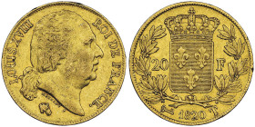 Louis XVIII 1814-1815 20 Francs, Nantes, 1820 T, AU 6.39 g.
Ref : G.1028, Fr.544
Conservation : NGC XF 45 Quantité: 5749 exemplaires. Rare