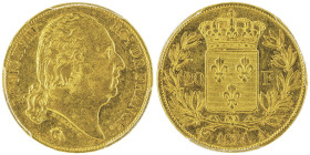 Louis XVIII 1814-1815 20 Francs, Paris, 1821. A AU 6.45 g.
Ref : G. 1028, Fr. 538 Conservation : PCGS AU55. Rare