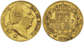 Louis XVIII 1814-1815 20 Francs, Marseille, 1824 MA, AU 6.45 g.
Ref : G.1028, Fr. 546
Conservation : NGC XF 45.
Quantité : 2001 exemplaires. Rare