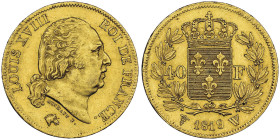 Louis XVIII 1814-1815 40 Francs, Lille, 1819 W,
AU 12.9 g.
Ref : G.1092, Fr. 536
Conservation : NGC MS 61 Quantité : 4610 exemplaires. Rare. TOP POP