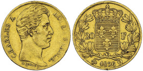 Charles X 1824-1830
20 Francs, Perpignan, 1826 Q, AU 6.45 g.
Ref : G.1029, Fr. 551 Conservation : NGC AU 50 Quantité : 4574 exemplaires.