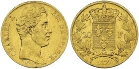 Charles X 1824-1830 20 Francs, Lille, 1827 W, AU 6.45 g.
Ref : G. 1029, Fr. 550 Conservation : PCGS XF45 Quantité : 3431 exemplaires. Très rare