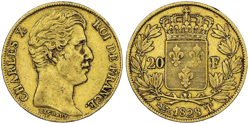 Charles X 1824-1830 20 Francs, Nantes, 1828 T, AU 6.45 g.
Ref : G.1029, Fr. 552
...