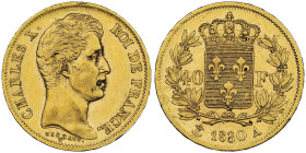 Charles X 1824-1830 40 Francs, Paris, 1830 A, Tranche en relief, AU 12.9 g. Ref : G.1105a, Fr. 547 Conservation : NGC AU 50