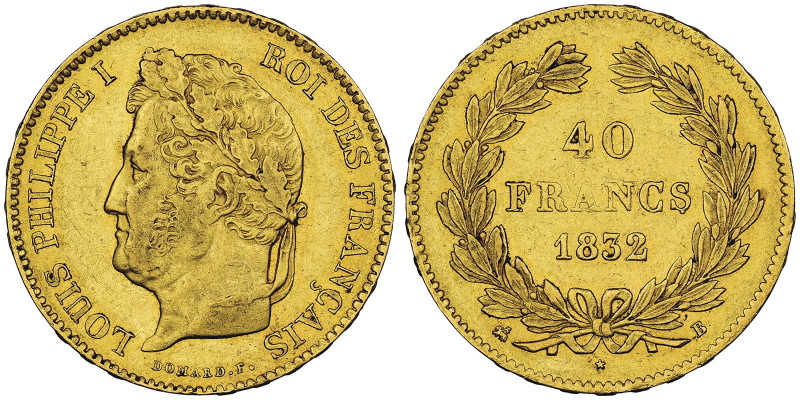 Louis Philippe 1830-1848 40 Francs, Rouen, 1832 B, AU 12.9 g.
Ref : G.1106, Fr. ...