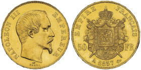50 Francs, Paris, 1857 A, AU 16.12 g.
Ref : G. 1111, Fr. 571
Conservation : NGC MS 63