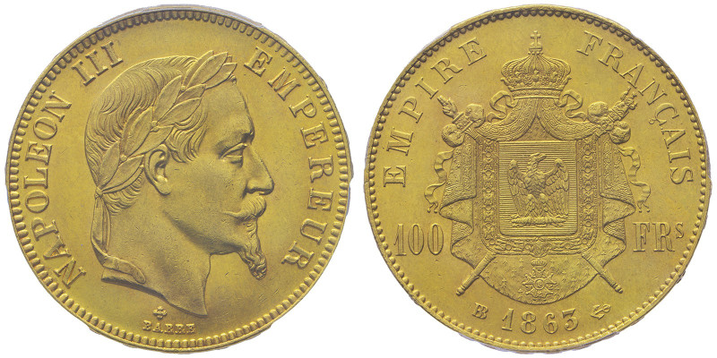 100 Francs, Strasbourg, 1863 BB, AU 32.25 g.
Ref : G.1136, Fr. 581
Conservation ...