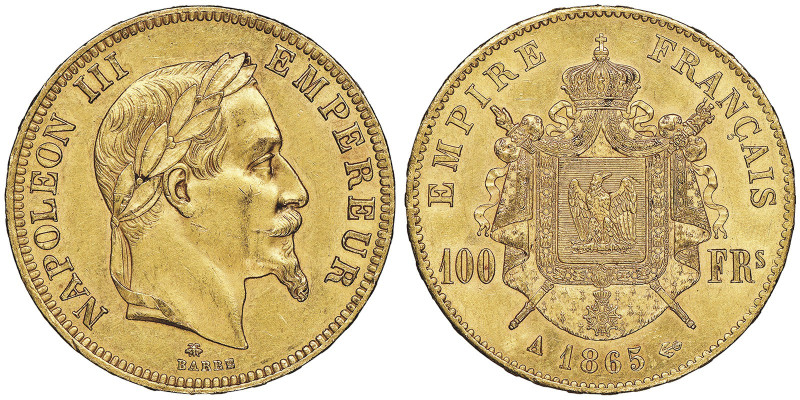 100 Francs, Paris, 1865 A, AU 32.25 g. Ref : G. 1136, Fr. 580 Conservation : NGC...