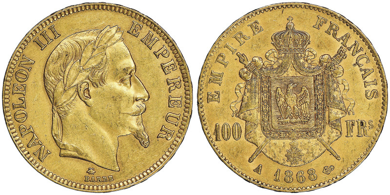 100 Francs, Paris, 1868 A, AU 32.25 g.
Ref : G.1136, Fr. 580 Conservation : NGC ...