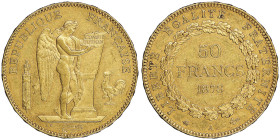 Troisième République 1870-1940
50 Francs, Paris, 1878 A, AU 16.12 g. Ref : G. 1113, Fr. 591
Conservation : NGC MS 61
Quantité : 5294 exemplaires. Rare...