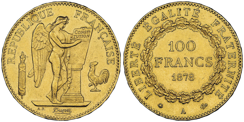 100 Francs, Paris, 1878 A, AU 32.25 g.
Ref : G. 1137, Fr. 590 Conservation : NGC...
