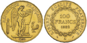 100 Francs, Paris, 1882 A, AU 32.25 g.
Ref : G. 1137, Fr. 590
Conservation : NGC MS 61
