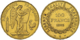 100 Francs, Paris, 1885 A, AU 32.25 g.
Ref : G. 1137, Fr. 590
Conservation : NGC MS 63