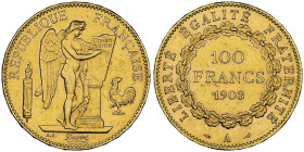 100 Francs, Paris, 1903 A, AU 32.25 g.
Ref : G. 1137, Fr. 590
Conservation : NGC MS 60