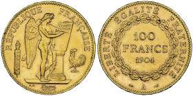 100 Francs, Paris, 1904 A, AU 32.25 g.
Ref : G. 1137, Fr. 590
Conservation : NGC MS 61