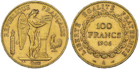 100 Francs, Paris, 1906 A, AU 32.25 g.
Ref : G. 1137, Fr. 590
Conservation : NGC MS 61