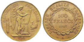 100 Francs, Paris, 1907 A, AU 32.25 g.
Ref : G. 1137, Fr. 590
Conservation : PCGS MS 62