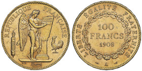 100 Francs, Paris, 1908 A, AU 32.25 g.
Ref : G. 1137, Fr. 590
Conservation : NGC MS 62