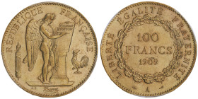 100 Francs, Paris, 1909 A, AU 32.25 g.
Ref : G. 1137, Fr. 590
Conservation : PCGS MS 61