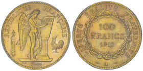 100 Francs, Paris, 1912 A, AU 32.25 g.
Ref : G. 1137, Fr. 590
Conservation : PCGS MS 62