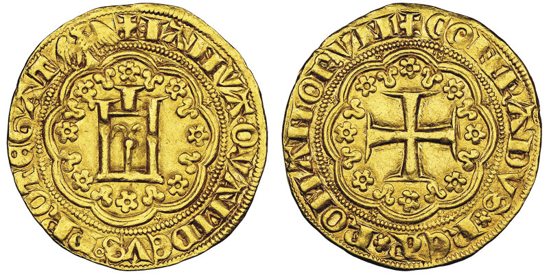 Governo ghibellino 1334-1336 
Genovino, AU 3.53 g.
Avers : IANVA QVAM DEVS PROTE...