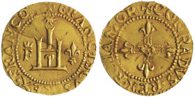 Francois Ier roi de France et Seigneur de Gênes 1527-1528 
Demi Écu d'or au Soleil, Gênes, AU 1.76 g. Avers : FRANCISCVS REX FRANCOR Portail génois en...