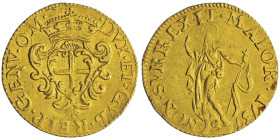 Dogi biennali III Fase 1637-1797 Zecchino, 1737, AU 3.45 g. Ref : MIR 267/11 (R), Fr.438, Lun.329
Ex Varesi asta 75, lot 247 Conservation : TTB