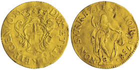 Dogi biennali III Fase 1637-1797 Zecchino, 1738, date inédite, AU 3.46 g.
Ref : MIR 267 -, Fr. -, Lun. - Conservation : coups sinon TB-TTB