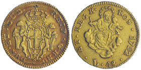 Dogi biennali III Fase 1637-1797 48 Lire, 1792, AU 12.56 g.
Ref : MIR 276/1 (R), Fr. 445 Lun. 349 Conservation : TTB. Sigillata Montenegro.
