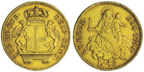 Dogi biennali III Fase 1637-1797 48 Lire, 1796, AU 12.40 g.
Ref : MIR 277/4 (R), Fr. 445, Conservation : TTB
