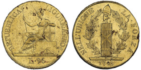 République Ligure 1798-1805
96 Lire, 1798, AU
Ref : G. IT15, MIR 375/1 (R), Fr. 448 Conservation : manque de métaux sinon presque FDC