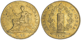 République Ligure 1798-1805 96 Lire, 1804, AU 25.11 g.
Ref : G. IT15, MIR 375/4 (R), Fr. 448 Conservation : TTB