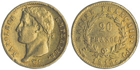 Département de Gênes 1805-1814
20 Francs, Gênes, 1813 CL, AU 6.41 g.
Ref : G.1025, Pag. 23 Conservation : TTB
Quantité : 4380 exemplaires. Rare