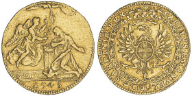 Carlo Emanuele III, Primo Periodo 1730-1755
Zecchino dell'annunciazione, I tipo, Torino, 1745, AU 3.42 g. Ref : Cud. 1026a (R2), MIR 916a, Biaggi 783c...