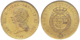 Carlo Emanuele III Secondo Periodo 1755-1773
Carlino da 5 Doppie, Torino, 1757, AU 48.13 g.
Ref : Cud. 1051a (R8), MIR 941c (R8), Sim. 28/3, Biaggi 80...